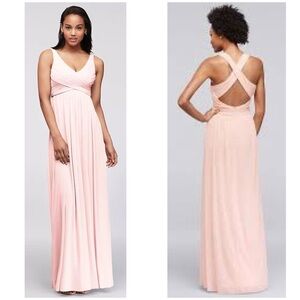 DAVID'S‎ BRIDAL Long Mesh Dress with Cowl Back Detail # F15933